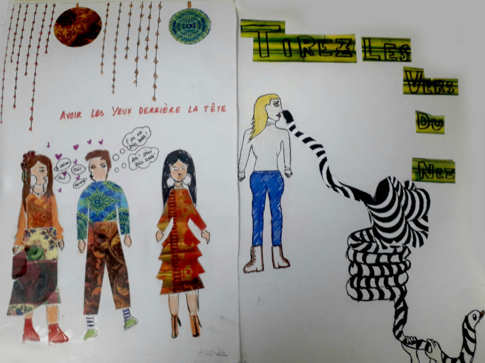 Atelier illustration travail d'élève, Alliance Française Calcutta, Inde